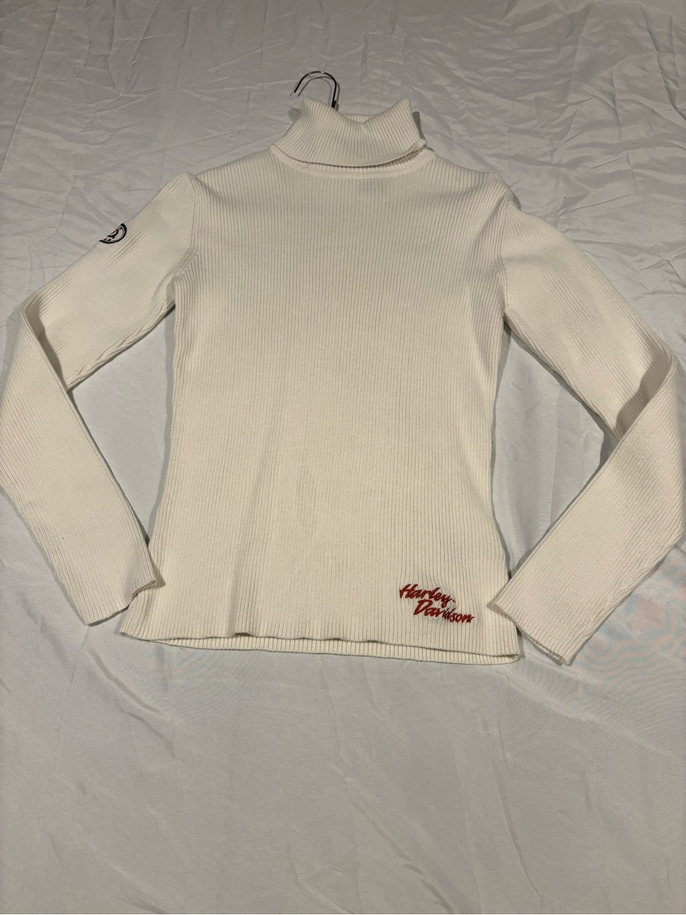 Harley Davidson 2006 Ribbed Mock Turtleneck Top Women's Size Small Patch on Arm
